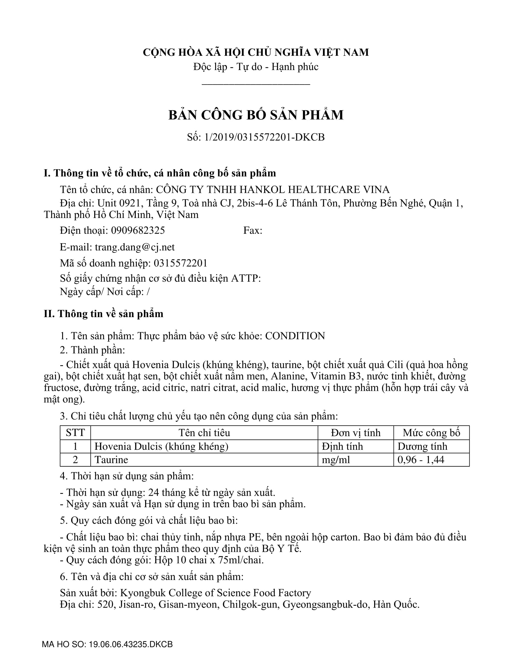 Nước Giải Rượu, Mát Gan Condition 75ml