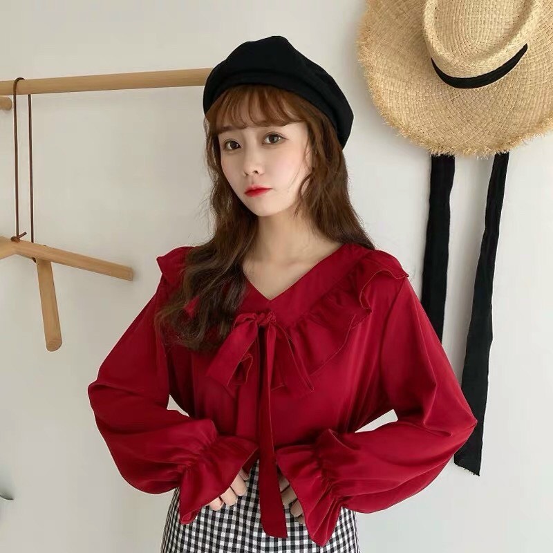 Set váy lai tam giác có lót dáng dài xoè kèm áo tay dài bèo voan cotton lạnh T1026a