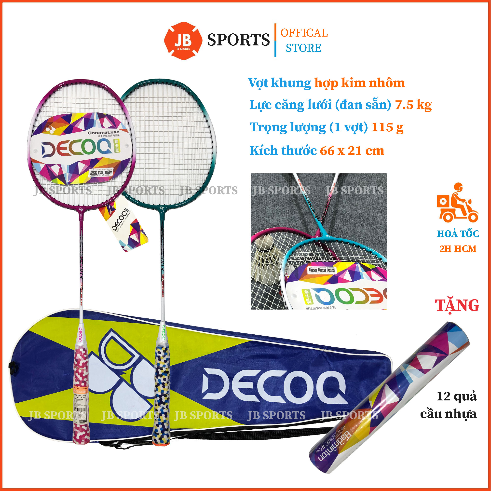 Bộ vợt cầu lông chính hãng decoo c003, cặp vợt cầu lông tốt nhẹ dây căng trợ lực