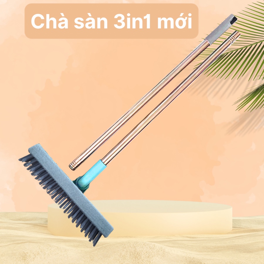 Cây chà sàn nhà tắm kiêm cây gạt kính MÀU XANH BIỂN thiết kế 3 đầu 3 chức năng kích thước 22x104cm, cây chà sàn, cây chà sàn nhà tắm, cây gạt kính, cây gạt kính kiêm cây chà sàn, cây chà sàn nhà bếp, cây lau nhà, cây gạt nước, cây gạt kính