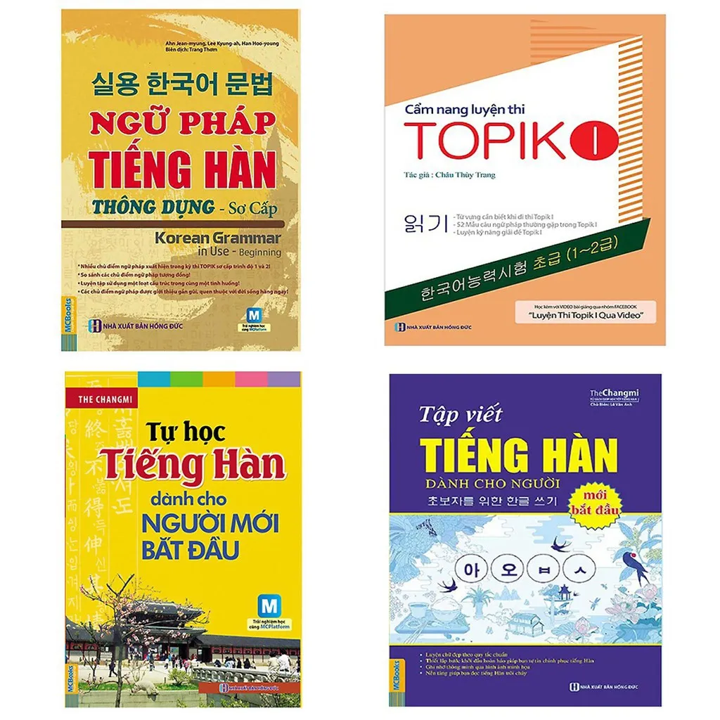 [HCM]Sách -Combo Ngữ pháp tiếng Hàn thông dụng sơ cấp+ Cẩm Nang Luyện Thi Topik I+ Tự Học Tiếng Hàn Dành + Tập viết tiếng Hàn