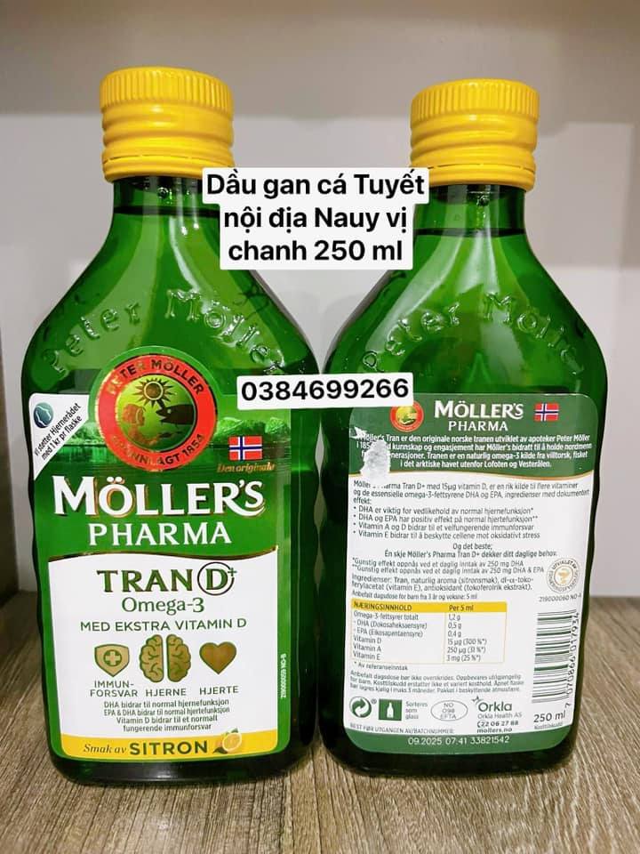 Dầu Gan Cá Tuyết Mollers Pharma Tran Omega-3 chai 250 ml - Hương trái cây - Táo - Tự nhiên - Chanh