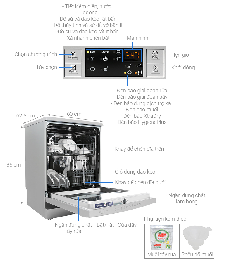 [Trả góp 0%] Máy rửa chén độc lập Electrolux ESF5512LOX