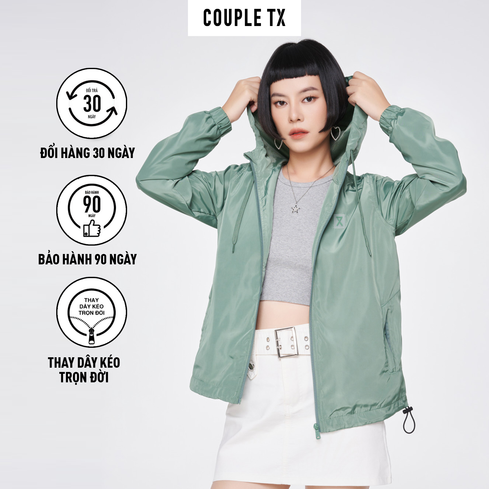 Áo Khoác Dù Nữ COUPLE TX - Áo Khoác Chống Nắng, Tránh Gió, Có Nón Basic WOP 2047/ WOP 2040