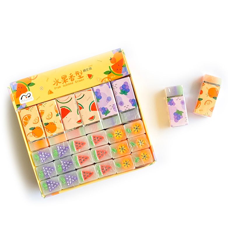 Pack of 36 pretty fruit pencil erasers