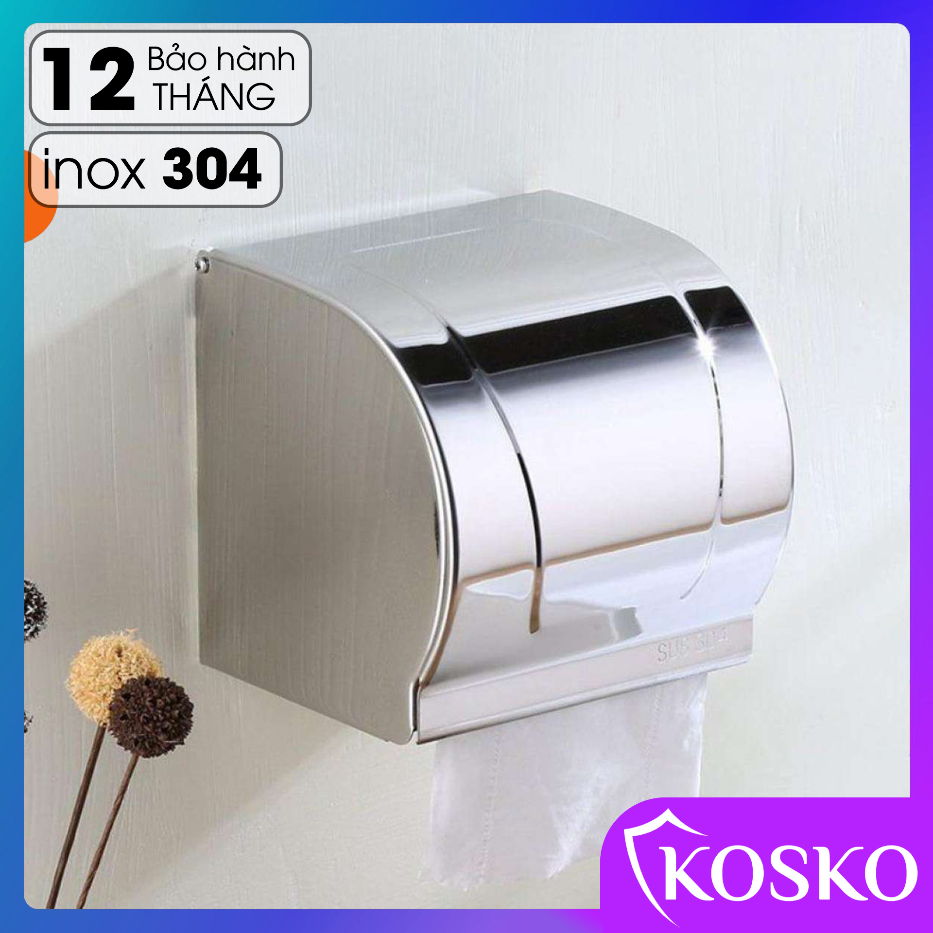 Hộp đựng giấy vệ sinh inox 304 KOSKO gắn tường cao cấp