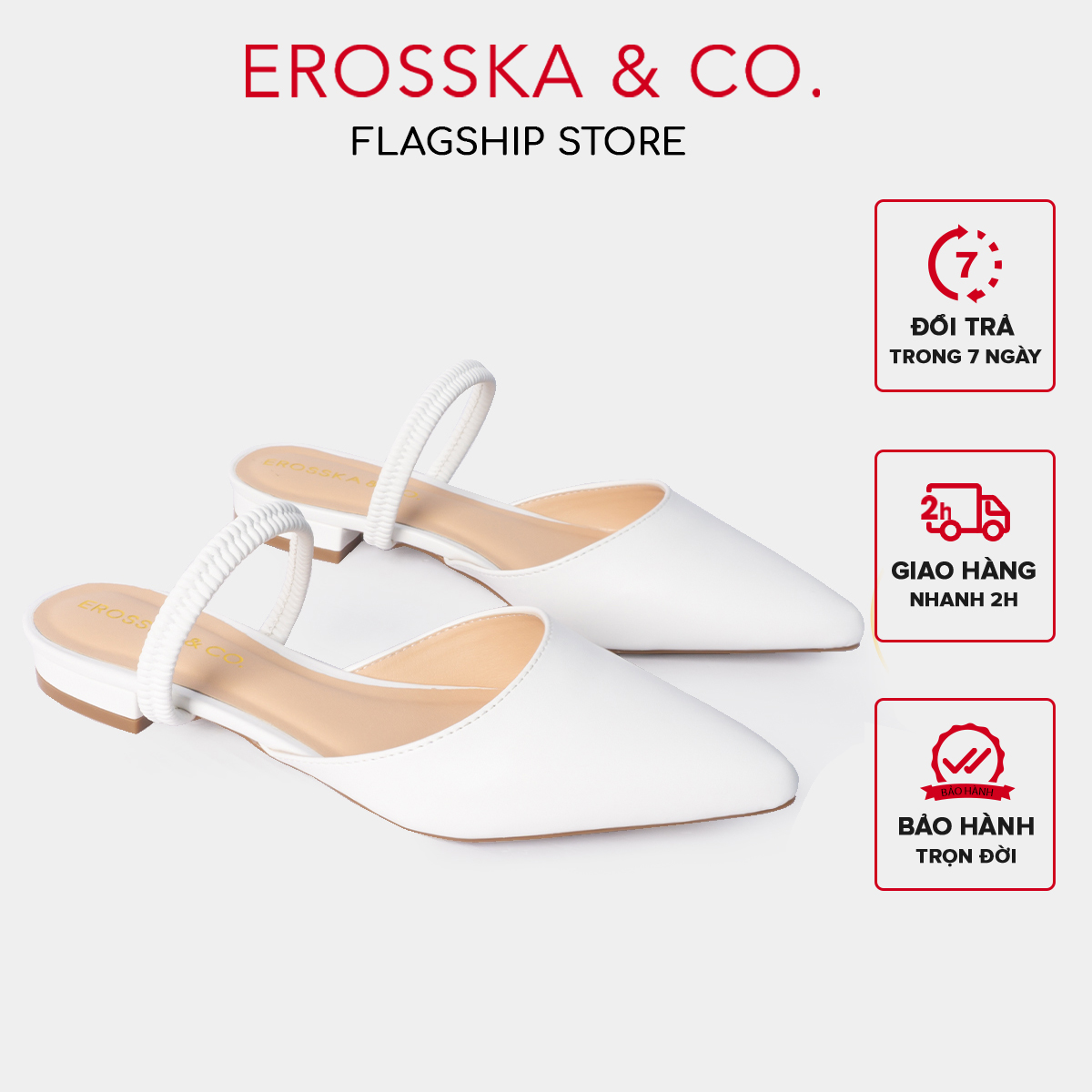 Giày cao gót slingback Erosska mũi nhọn cao 2cm phối dây kiểu dáng basic màu trắng - EL002