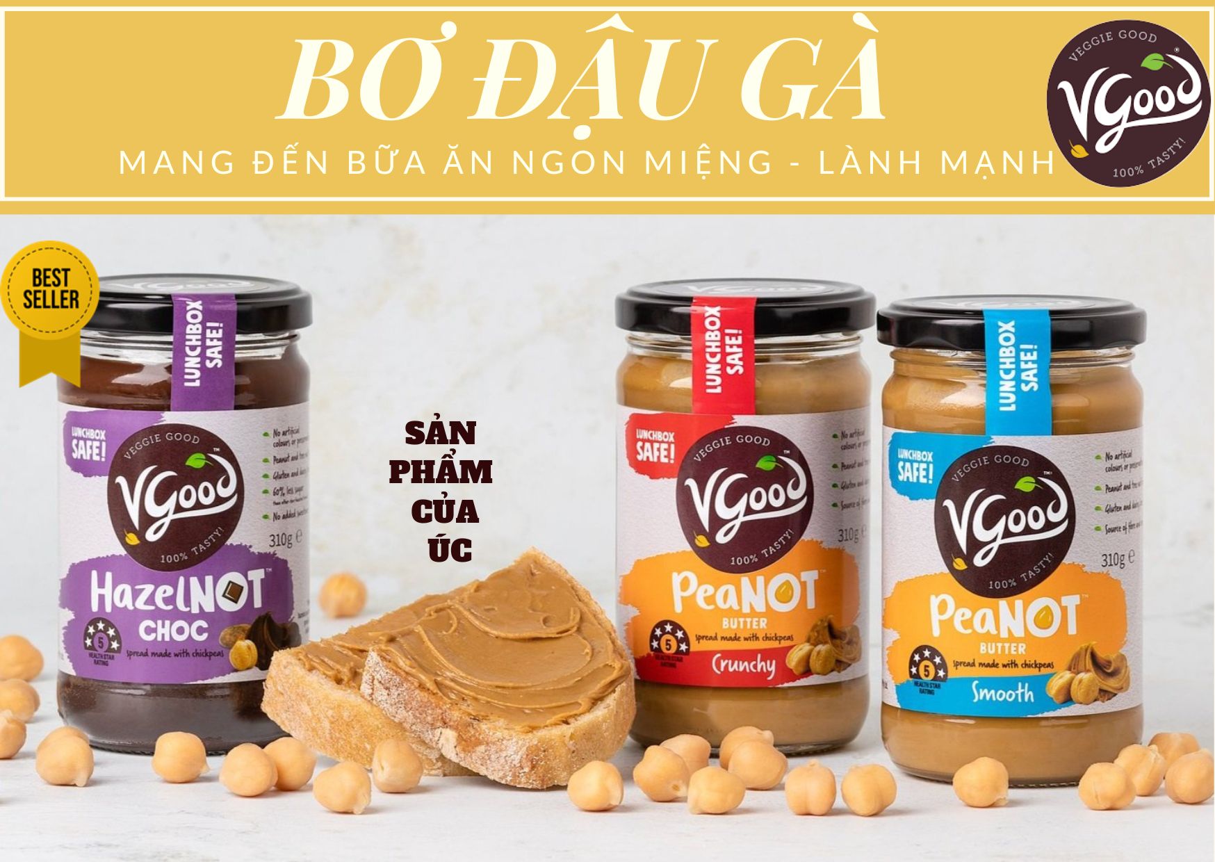 Bơ đậu gà VGOOD Mịn/Hạt/vị Cacao 310G