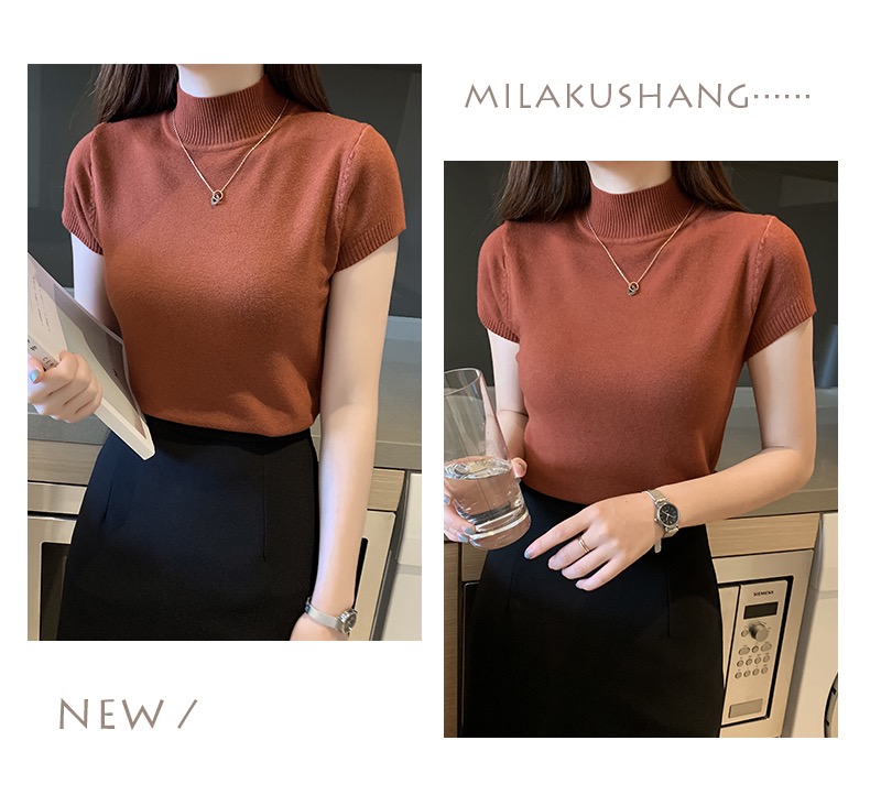 MS404 Áo len cộc tay cao cổ mềm mỏng sang trọng