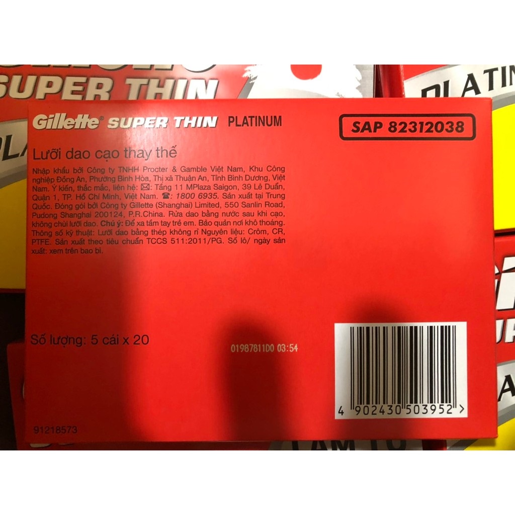 Lưỡi lam Gillette Superthin ông già 1 vỉ 100 lưỡi lam (20 hộp nhỏ)