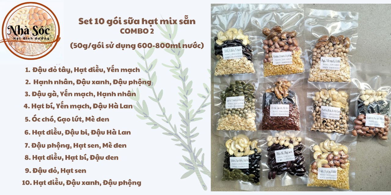 Set hạt dinh dưỡng làm sữa hạt [COMBO 10 NGÀY Mix sẵn 50g/gói]