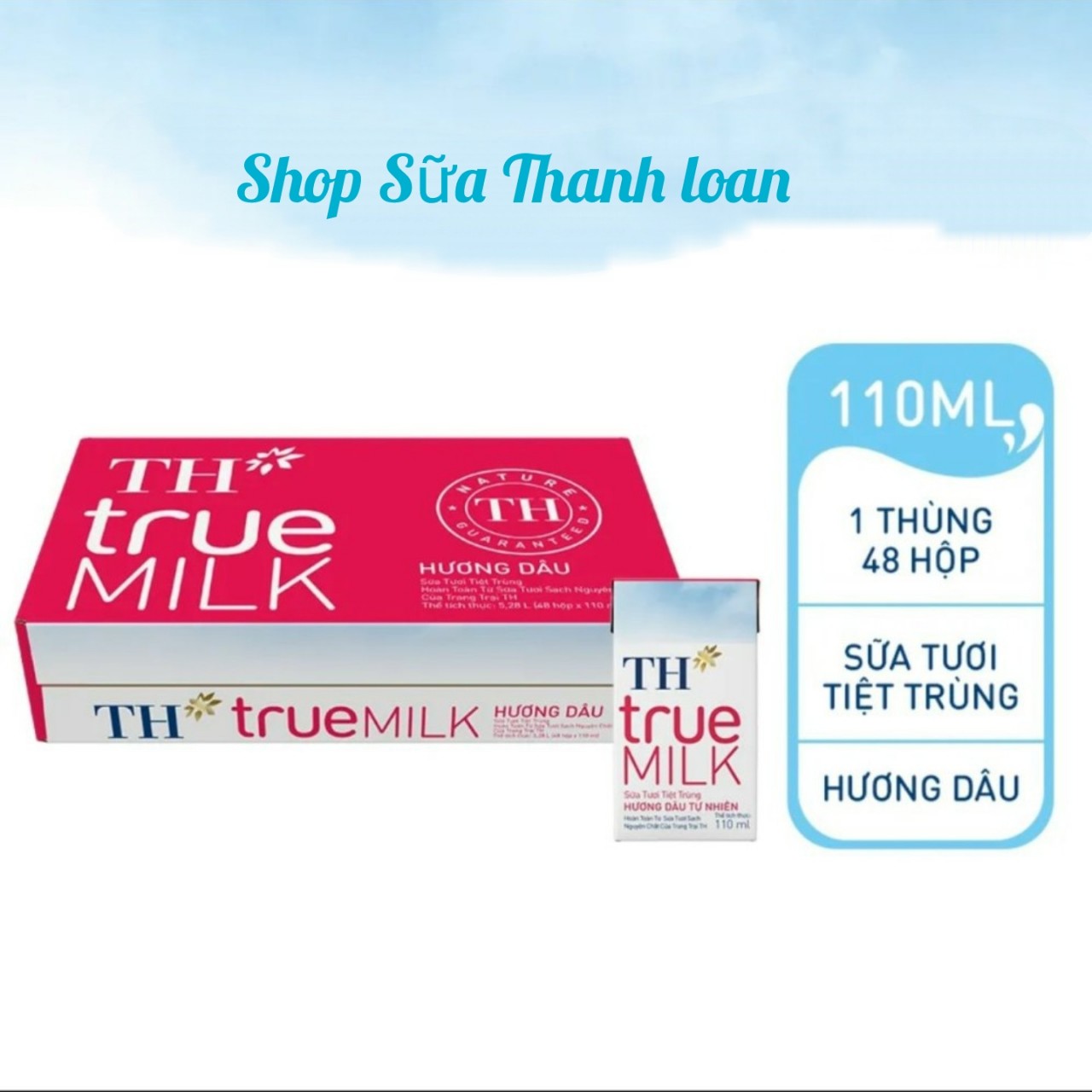 (HSD T10-2024) Thùng 48 Hộp Sữa tươi tiệt trùng TH true Milk HƯƠNG DÂU 110ml.