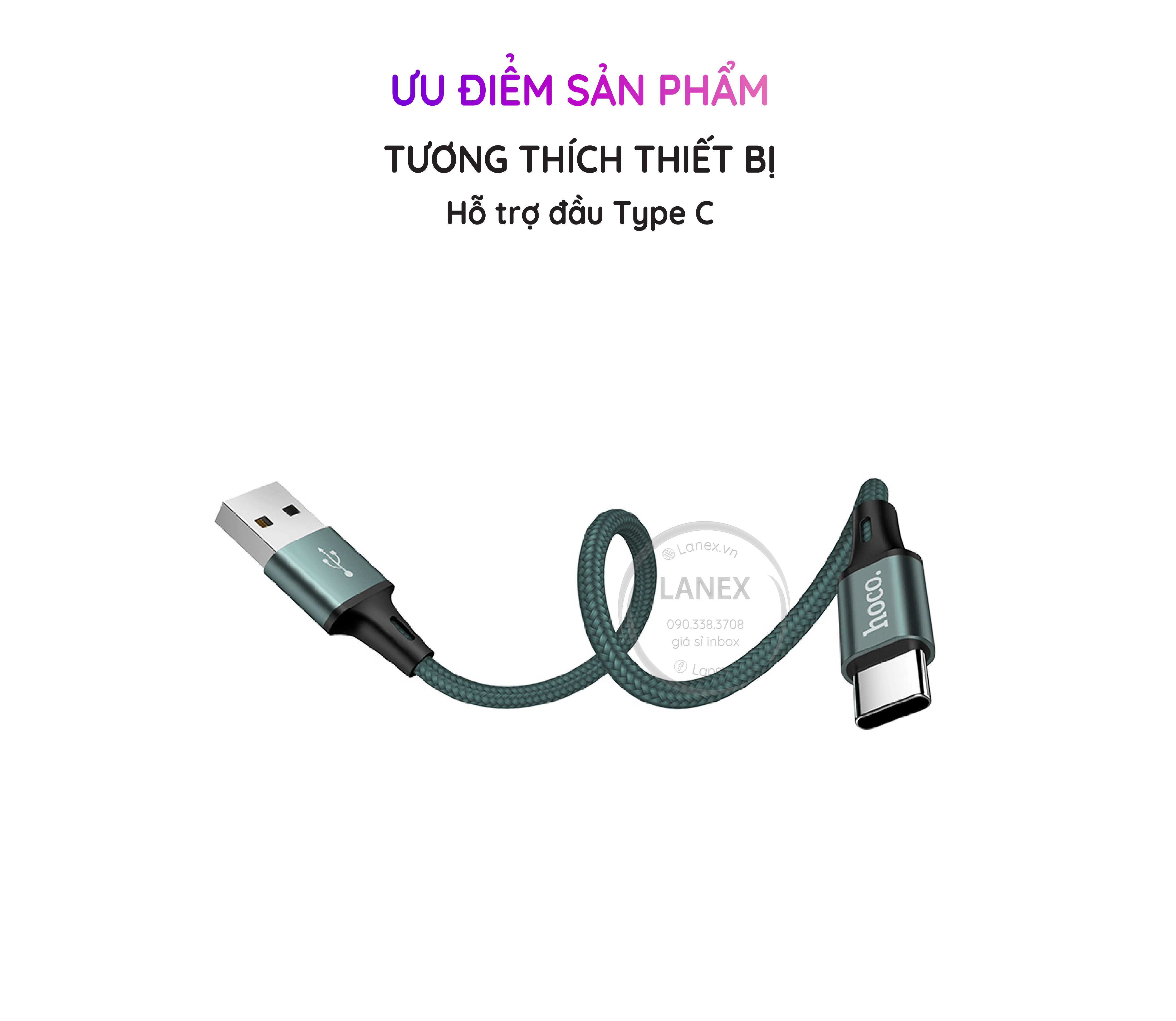 Cáp Sạc Nhanh Hoco Du10 Pro Dây Dù Type C 3.0a Dài 0.25m