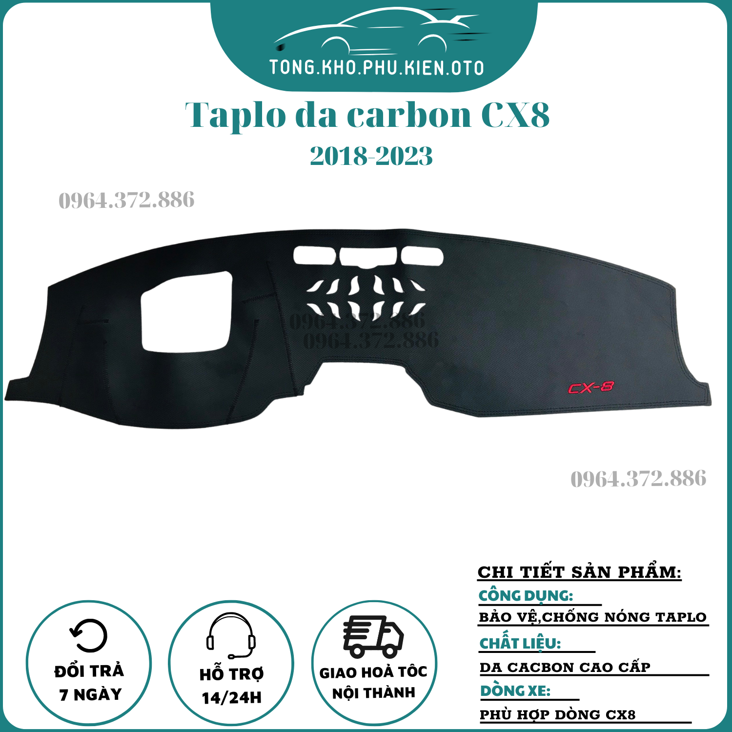 Thảm taplo chống nóng xe mazda cx8 2018 - 2023 da vân carbon cao cấp