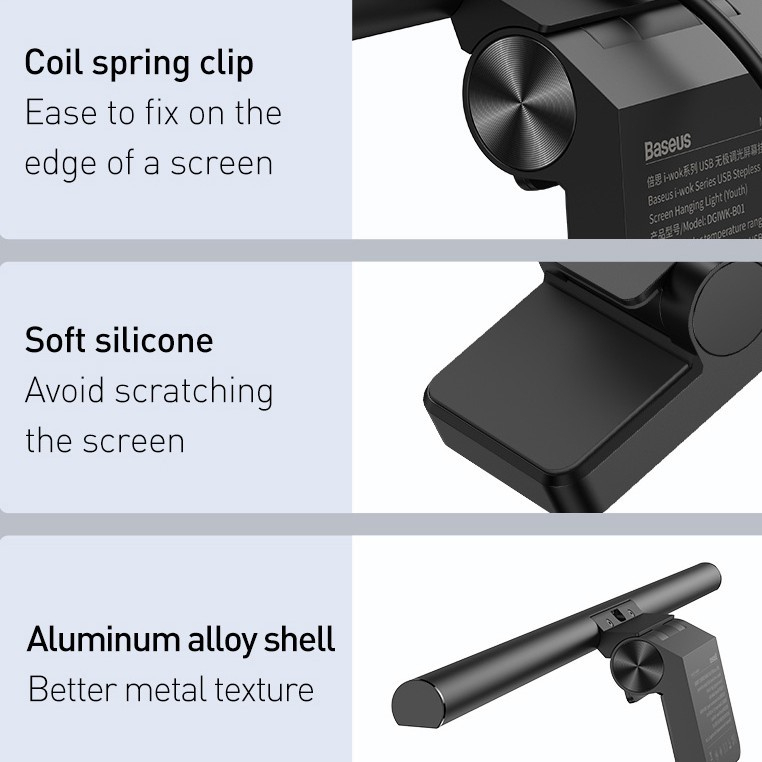 Đèn treo màn hình bảo vệ mắt Baseus i-Work Series (3 Light Mode, Anti Bluelight, USB Asymmetric light source, Stepless Dimming Screen Hanging Light, Youth Model)