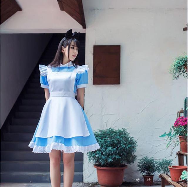 Blue White Color Maid Dress Party Cosplay Costume Anime Sissy Maid Dress Uniform Sweet Lolita Hallow