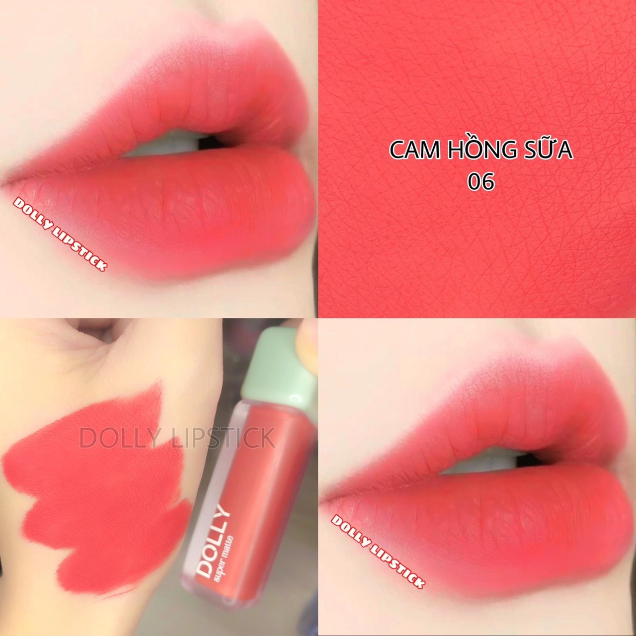 Son kem lì màu <CAM HỒNG SỮA> Dolly super matte, son kem lì không chì bền màu lâu trôi, mua 2 cây tặng 1 hộp đựng cao cấp