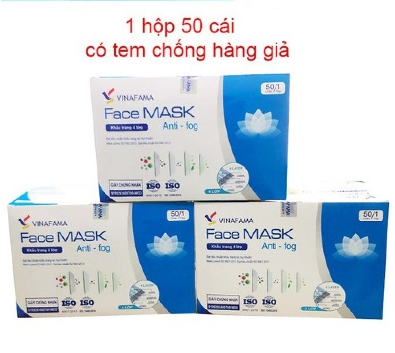 1 Hộp / 50 Chiếc KHẨU TRANG Y TẾ 4 LỚP KHÁNG KHUẨN VINAFAMA FACE MASK CÓ TEAM CHỐNG HÀNG GIẢ hàng việt nam loại sịn