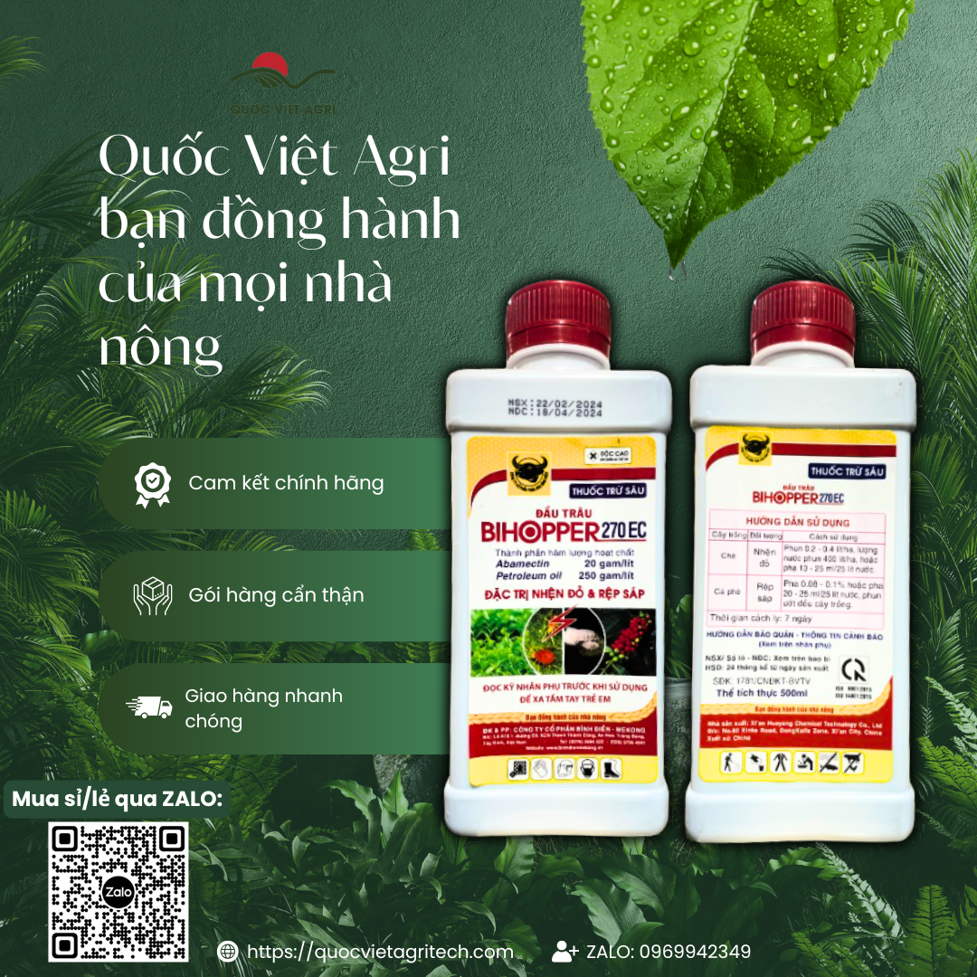 Thuốc trừ sâu Đầu Trâu BIHOPPER 270EC (chai 500ml) - Abamectin 20g/l + Petroleum oil 250g/l Trị nhện đỏ và rệp sáp