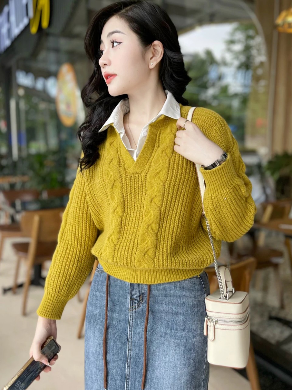 áo len phối cổ sơ mi chuẩn hàng QC