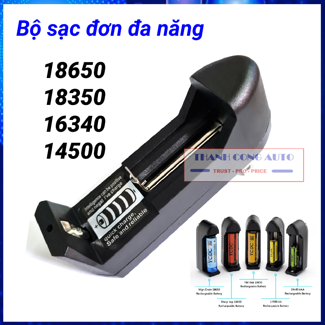 Đế Sạc pin 3.7V, Sạc Pin 4.2V siêu nhanh - Đế Sạc Pin 18650, 18350, 18500, 14650,16650, 6340,14500, 10440