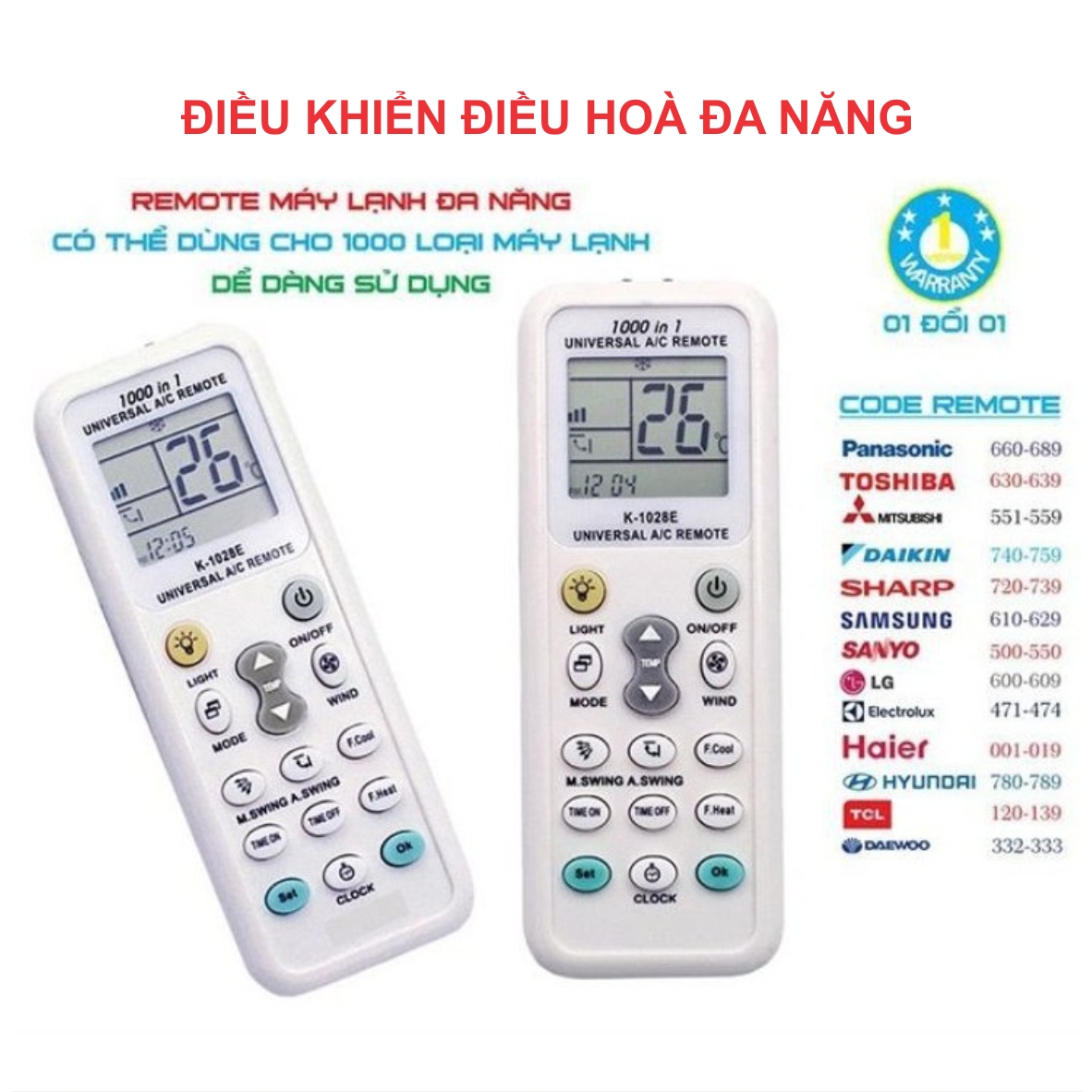 Điều khiển điều hòa máy lạnh đa năng 1000 in 1, Điều khiển được mọi loại điều hòa