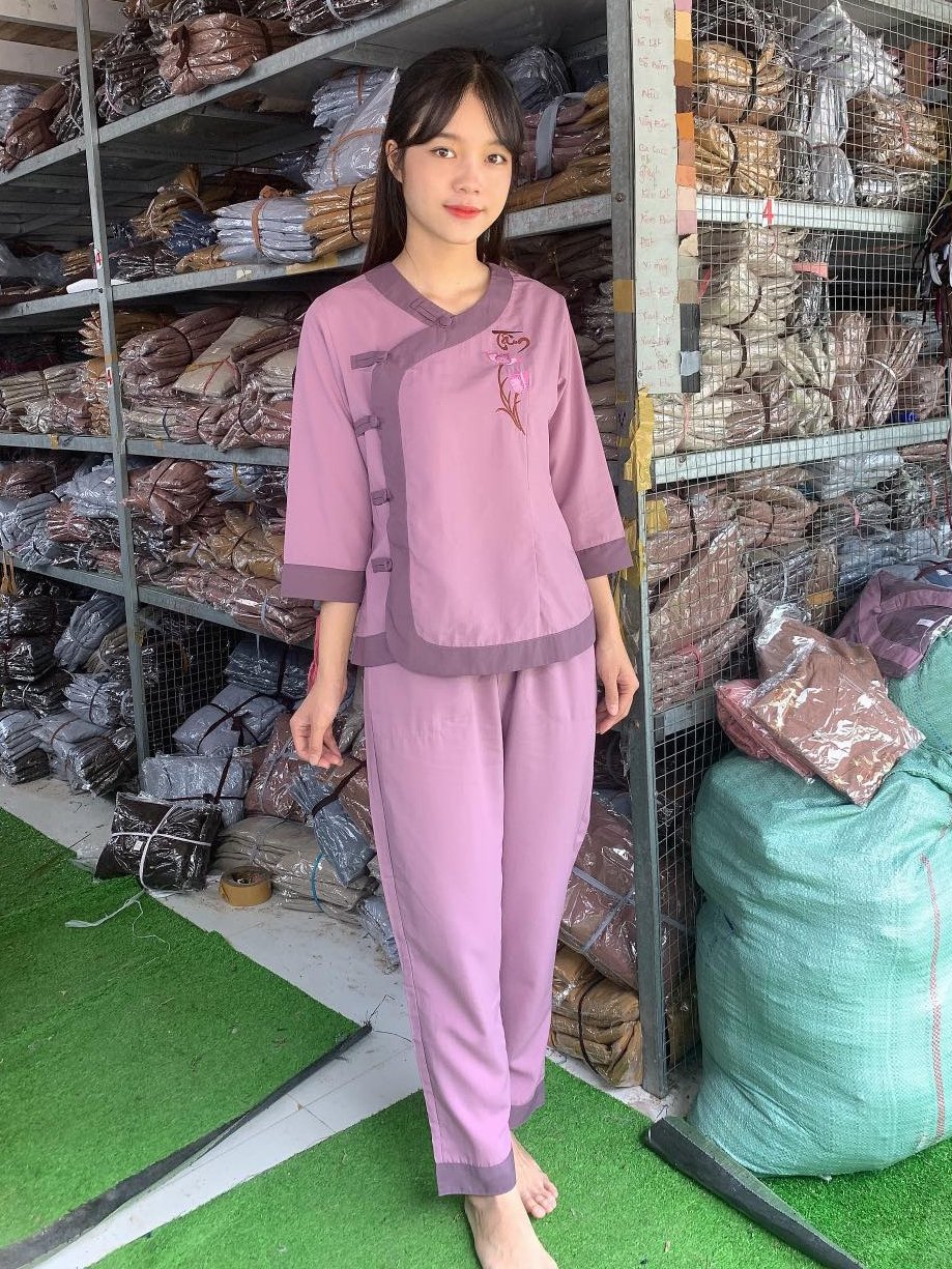 TIM PHỐI Trang phục truyền thống, Quần Áo bé gái, quần áo phật tử, đồ lam đi chùa mẫu mẹ và bé vải kate