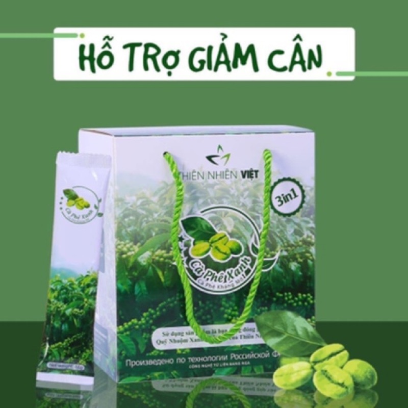 Cà phê xanh giảm mỡ Thiên Nhiên Việt hộp 30 gói- cà phê xanh kháng mỡ- cà phê giảm cân giá rẻ