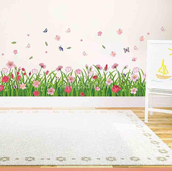 Decal tranh dán chân tường hoa cỏ