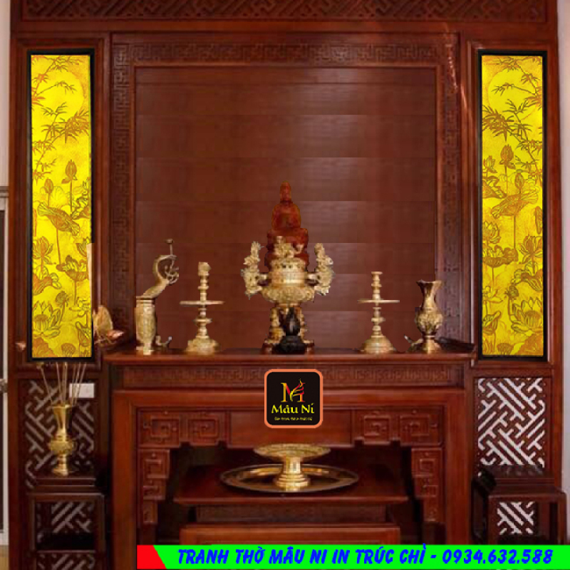 ĐÈN THỜ Tranh Trúc Chỉ In Mâu Ni, Cặp 2 Vách 30cm X 120cm , Sen Tre [ Bát hương phật, bát hương men rạn, Bát hương phật, Bát hương rồng, Bát hương sen, Bát hương thần tài, Bộ ba bát hương, bộ bát hương, Tượng phật, tủ thờ