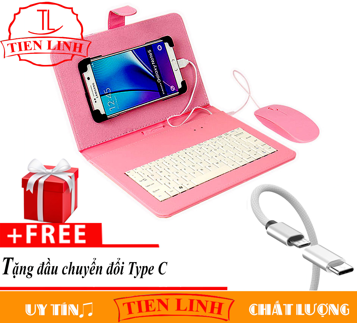 Keyboard leather case combo + Mouse + mouse pad + Type C adapter for 4 to 7 inch Android OS wired type