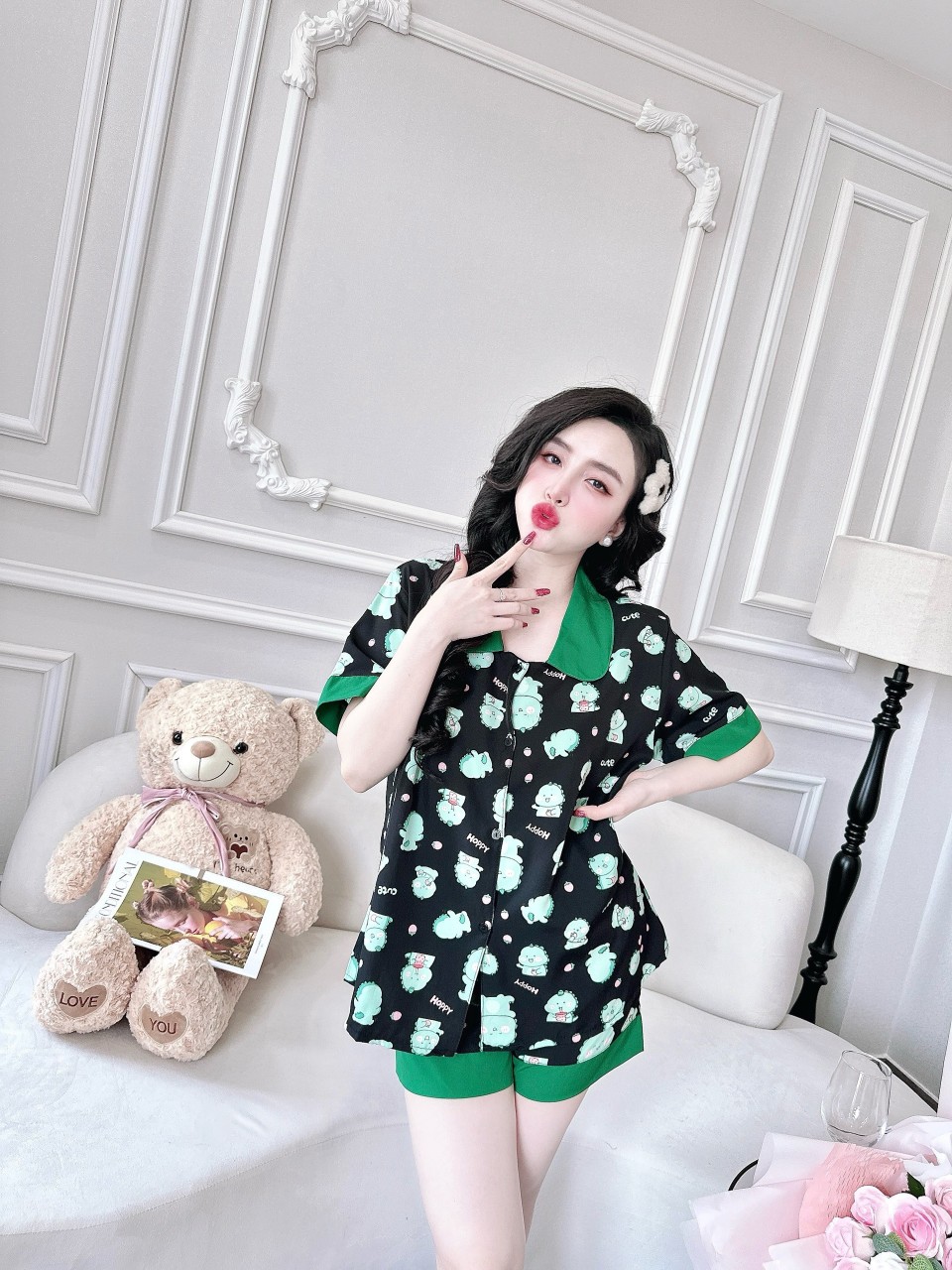 Đồ Bộ Ngủ Nữ Pyjama Phối Viền Cao Cấp Đùi Lụa Nhật Bigsize 50-100kg Đồ Bộ Mặc Nhà Pijama