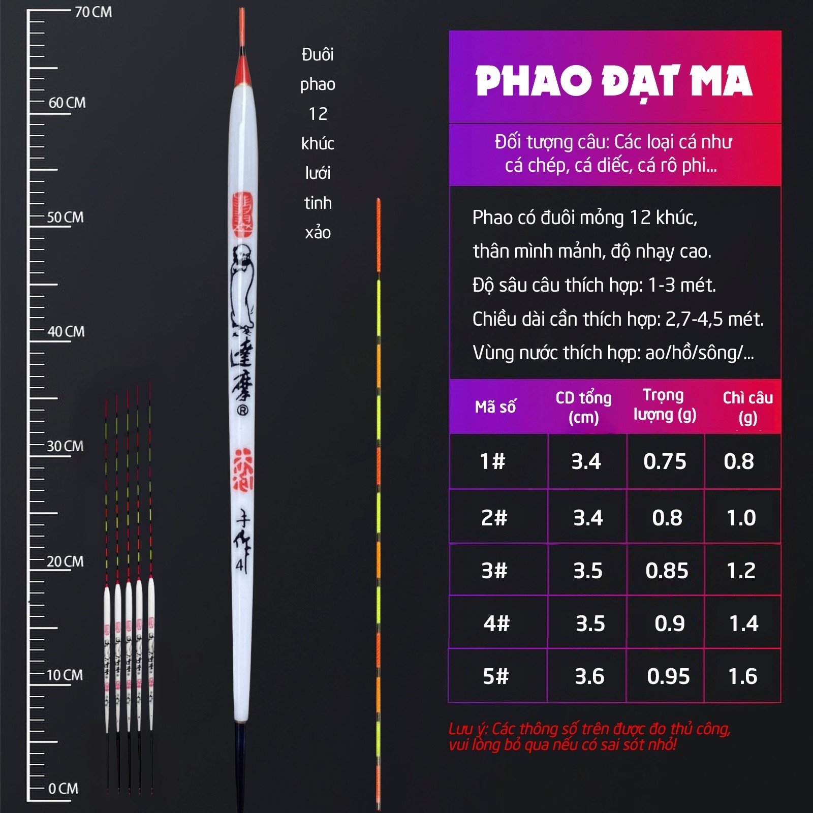 Phao lông công Đạt Ma, phao câu rô, riếc, chép siêu nhẹ