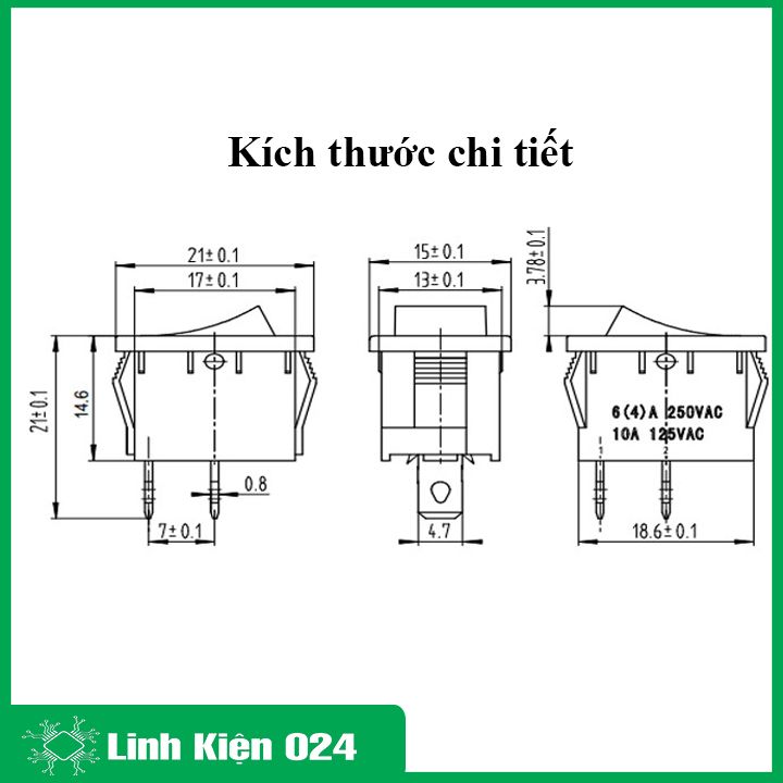 Công tắc bập bênh KCD1-101 2 chân 250V 6A 2P