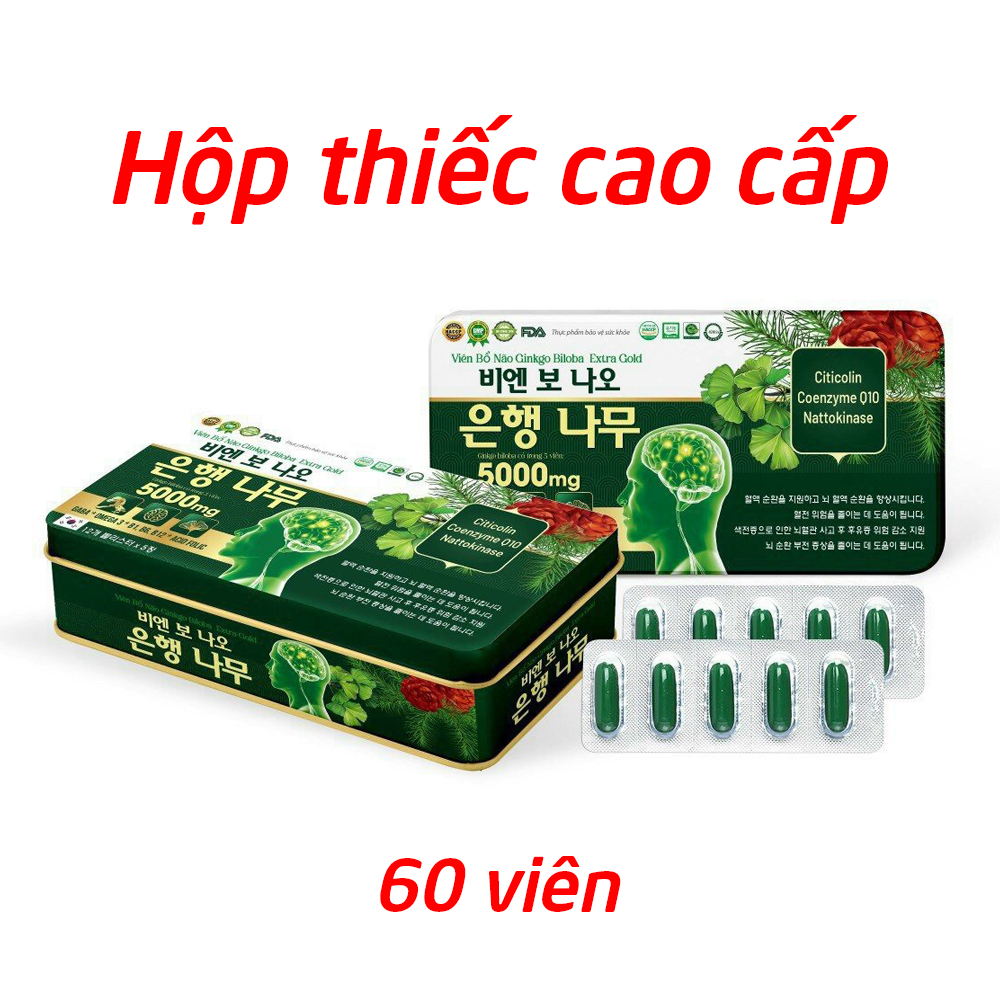 ( shop HCM ) Viên bổ não Ginkgo Biloba Extra Gold (hộp thiếc) giúp hoạt huyết, tăng tuần hoàn máu não - Hộp 60 viên