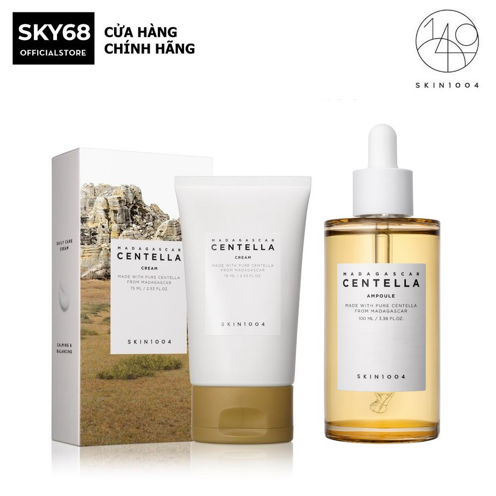 Combo Giảm Mụn, Phục Hồi Da Chiết Xuất Rau Má Skin1004 Madagascar Centella Asiatica ( SR100ml + Kem Cream)