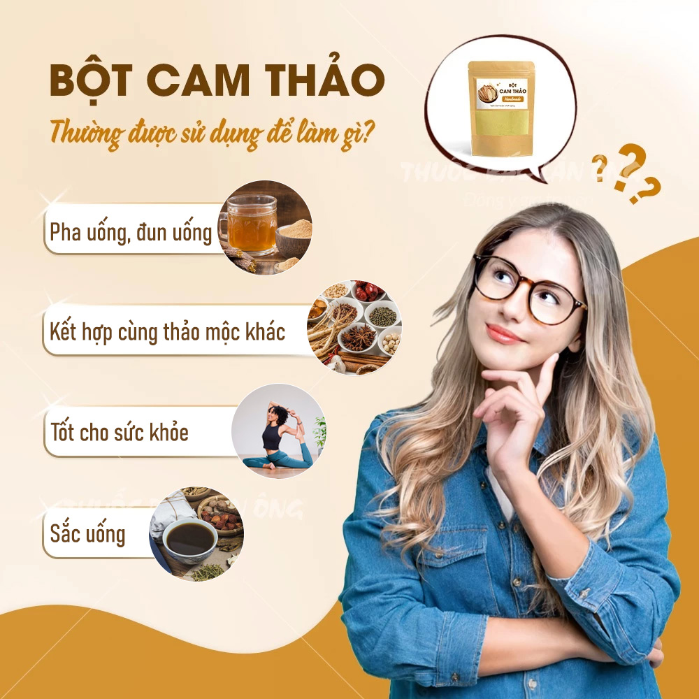 Bột cam thảo 100g, nguyên chất, thơm mịn, bột pha uống, đắp mặt - Lãn Ông