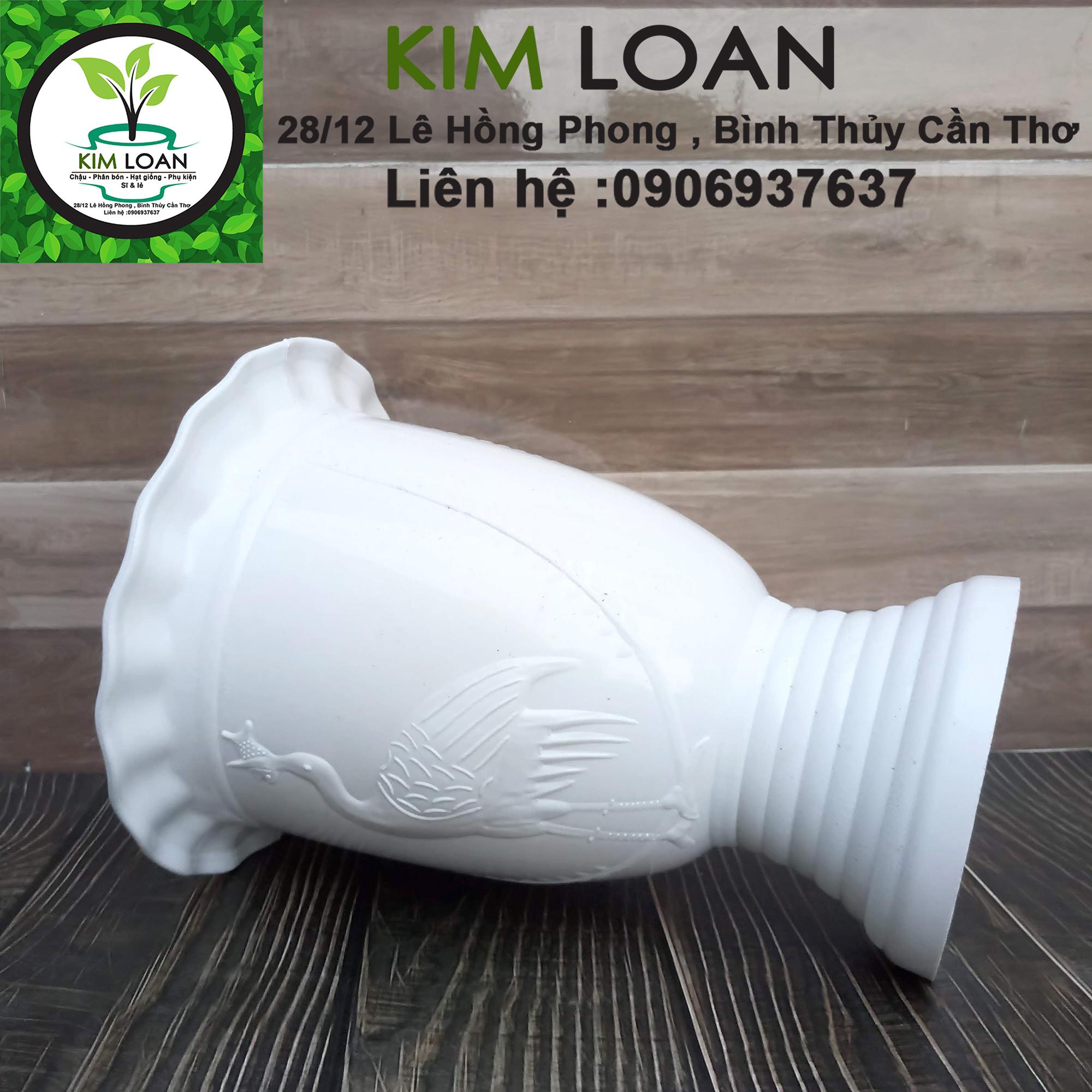 Chậu ly kem hoa văn cò bắt cá 18x23cm