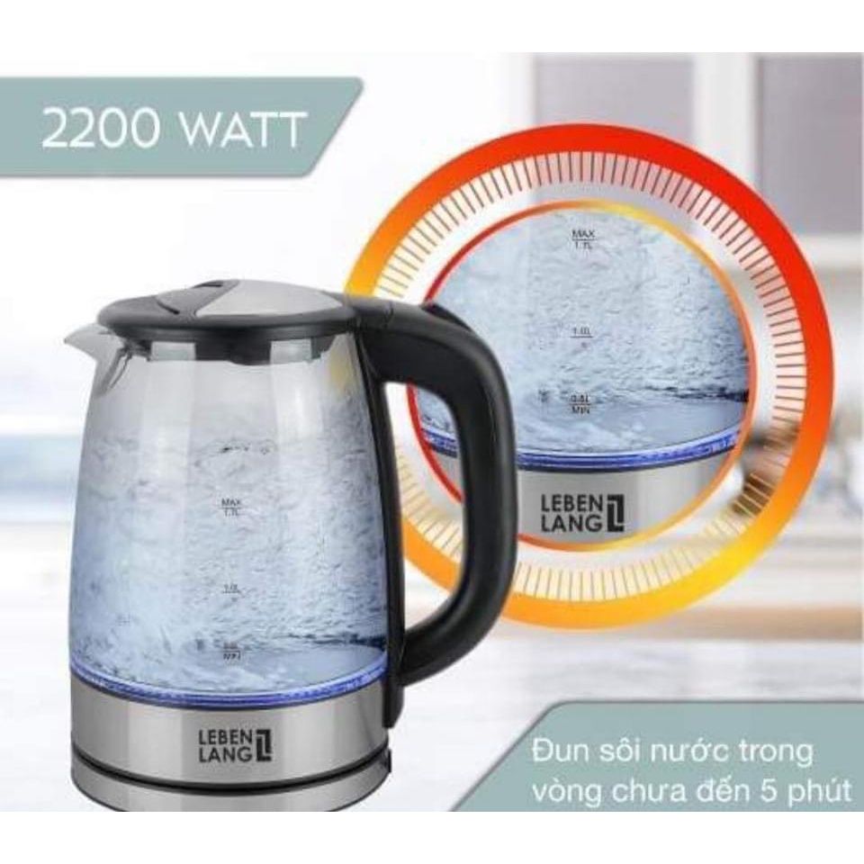 Ấm siêu tốc thủy tinh LEBENLANG