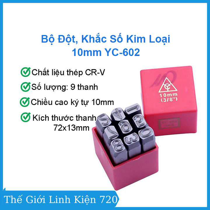 Bộ Đột, Khắc Số Kim Loại 10mm YC-602 (Thép Tôi Luyện Siêu Cứng)