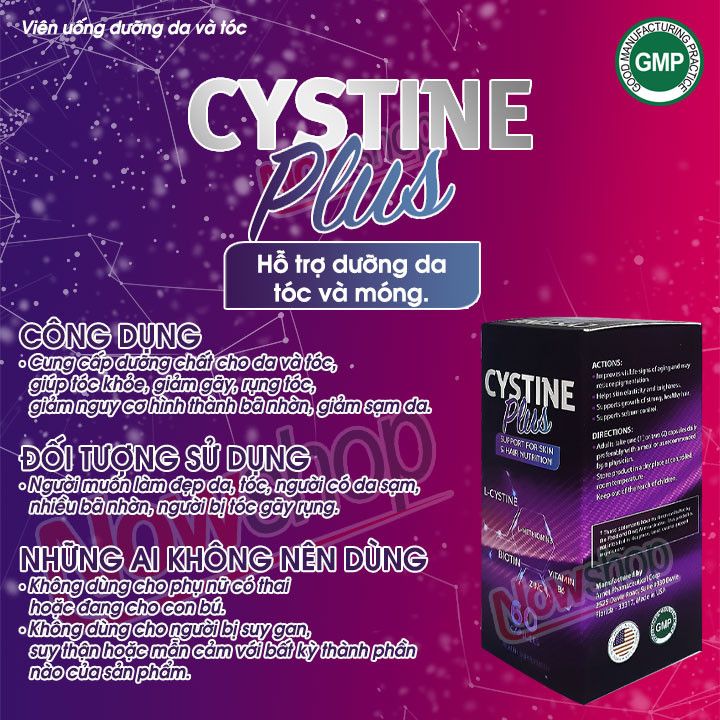 Viên uống đẹp da dưỡng tóc Cystine Plus USA giúp giảm bã nhờn và sạm nám cung cấp dưỡng chất giúp ngăn ngừa gãy và rụng tóc