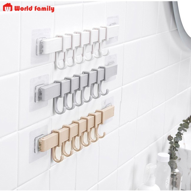 Thanh treo đồ gồm 6 móc, dán tường siêu chắc chắn