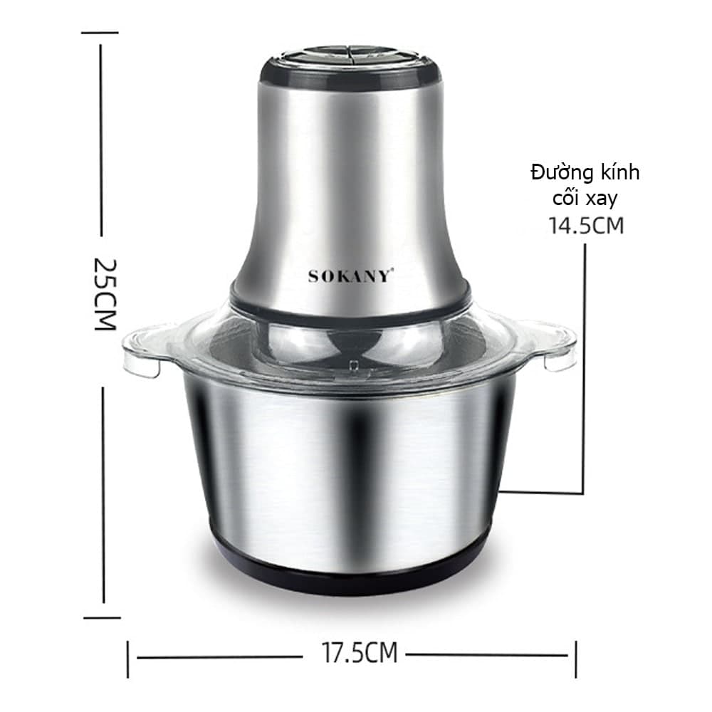 Máy xay thịt,máy xay thực phẩm, sinh tố đa năng SOKANY INOX 7005A 3L công suất lớn 800W,cối inox 304 xay hoa quả, xay thịt, xay cua cá, xay xả ớt, xay đồ ăn dặm - Máy xay thực phẩm đa năng,hàng chính hãng SOKANY - BẢO HÀNG 18 THÁNG