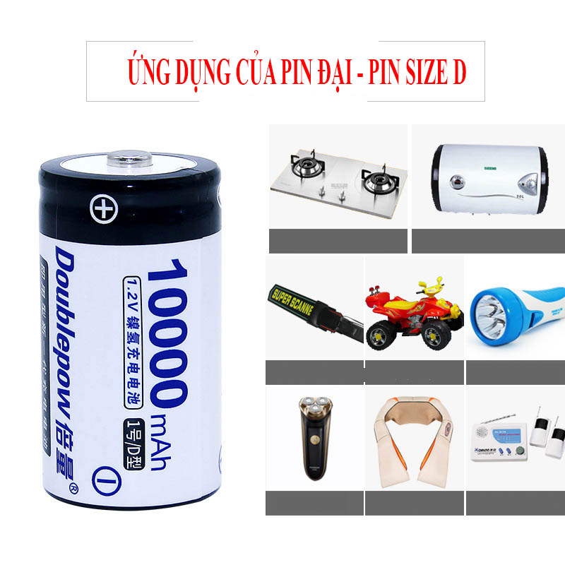 Pin đại sạc lại số 1 Size D 11000mAh Ni-Cd - Doublepow - loại cao cấp, dung lượng thực