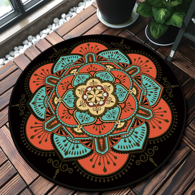 HKStorage Round Carpets Area Rug Small Retro Floor Mats Mandala Soft Antislip Home Vintage