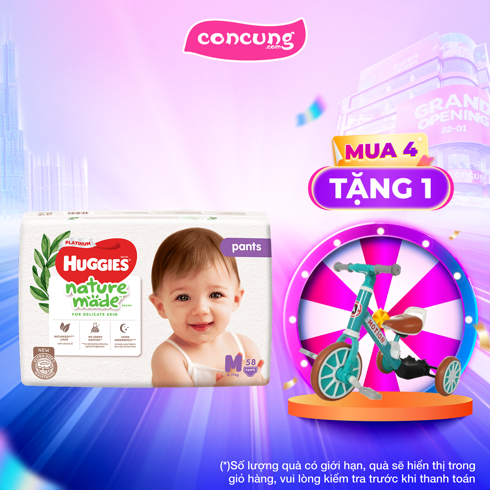 Tã quần siêu cao cấp Huggies Platinum Nature Made M 58 miếng