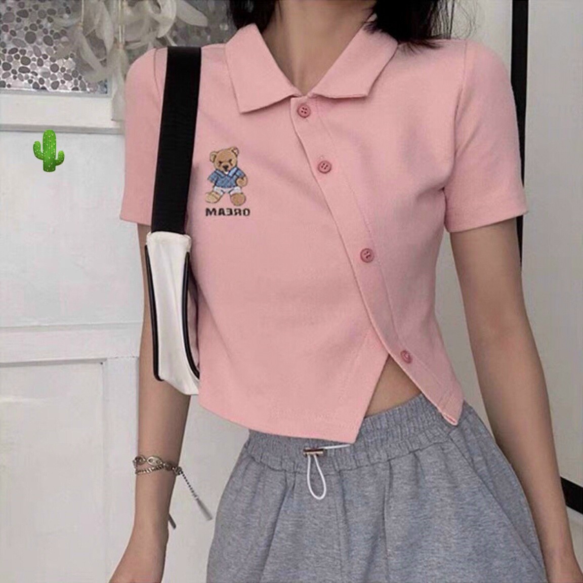 ÁO THUN NỮ ÁO BABY DANG NGẮN NHỎ ÁO THUN CỔ SƠ MI ÁO THUN CAI CÚC ÁO THUN BORIP ÁO THU FORM 45KG
