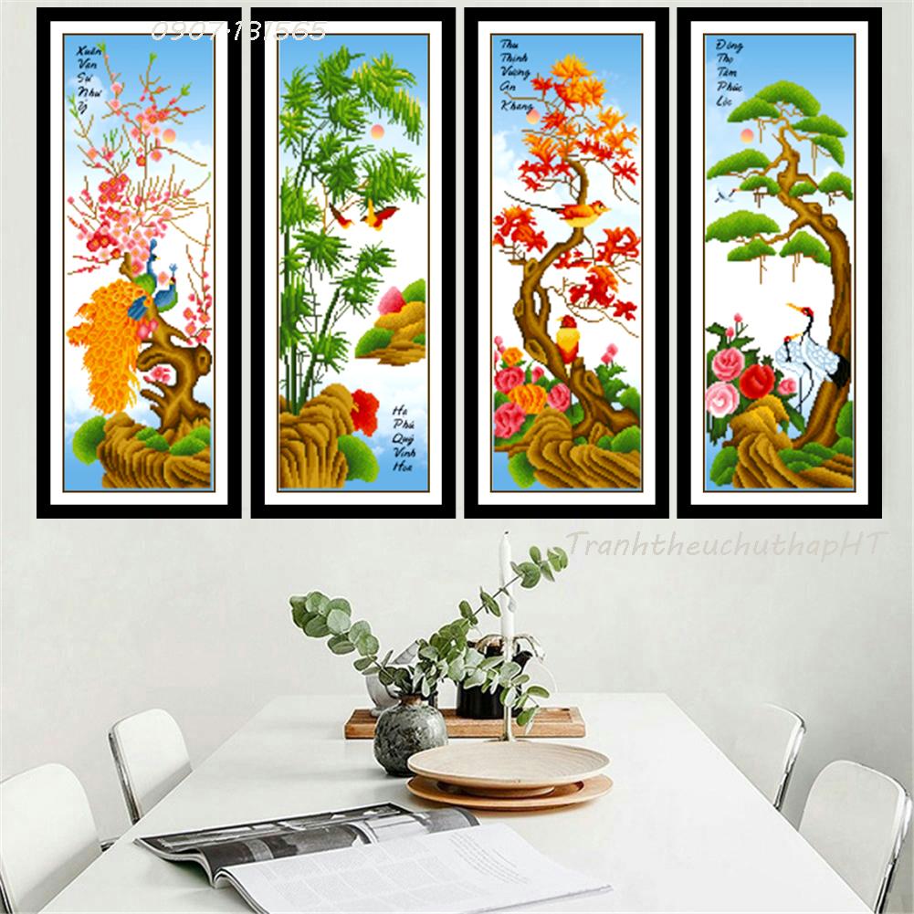 [HCM]Tranh thêu chữ thập tứ quý Xuân Hạ Thu Đông LV3236 - tự thêu