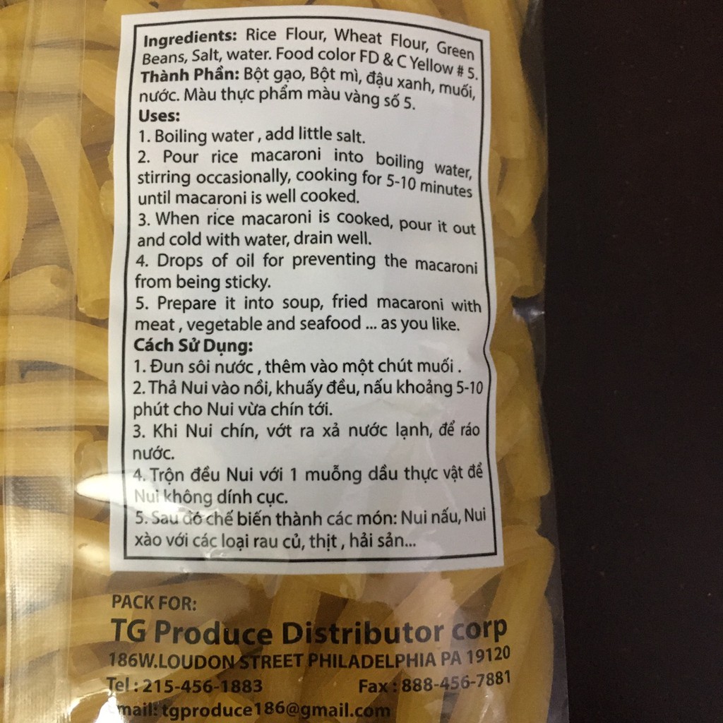 Nui đậu xanh Macaroni gói 400gr