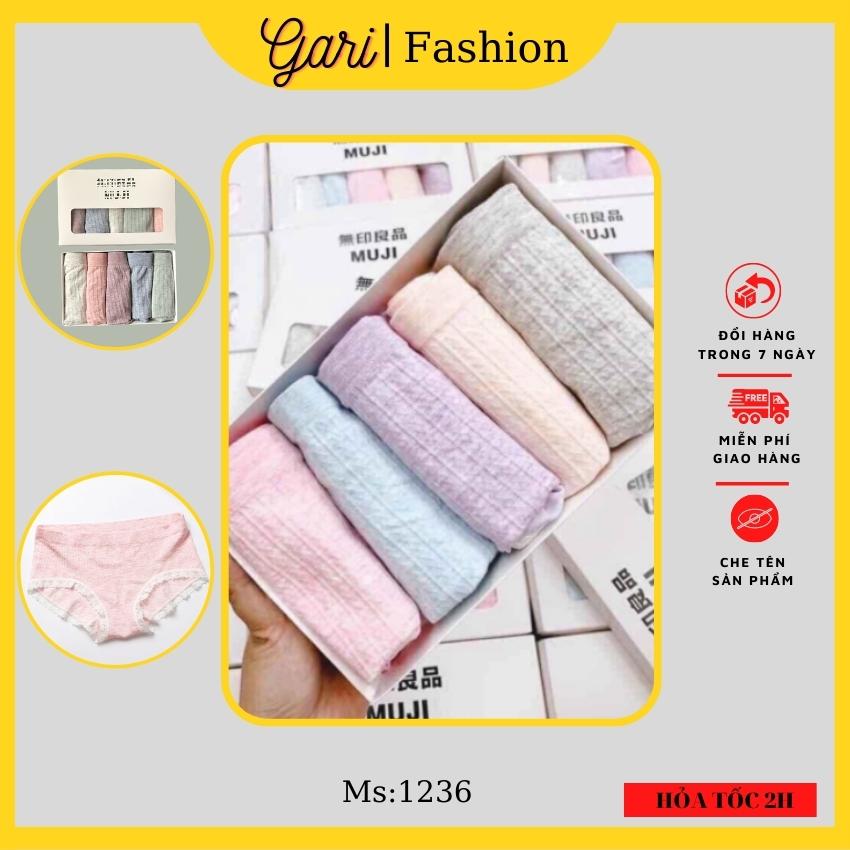 Hộp 5 quần lót nữ muji cotton, quần lót nữ kháng khuẩn nâng mông thoáng mát 1236 gari fashion